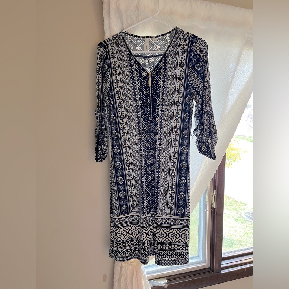 Navy & White Italian Style Mosaic Dress